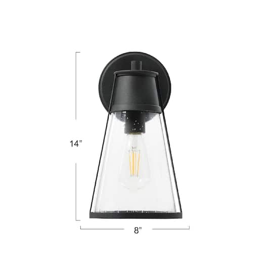 Hello Honey® Robert Stevenson Lighting Jaxon 13.5" Metal & Seedy Glass Outdoor Wall Sconce